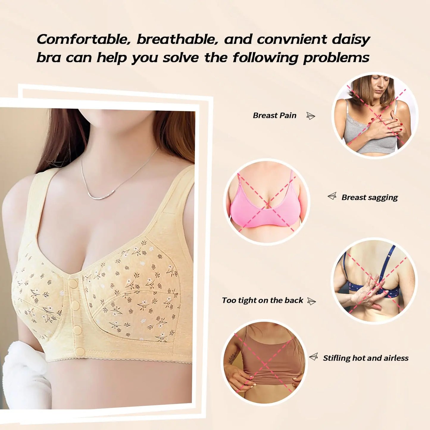 **Elegant Front Buckle Floral Bra for Women / 7-Piece Set / Pressurized Support / Adjustable / Breathable / Ideal for Breastfeeding