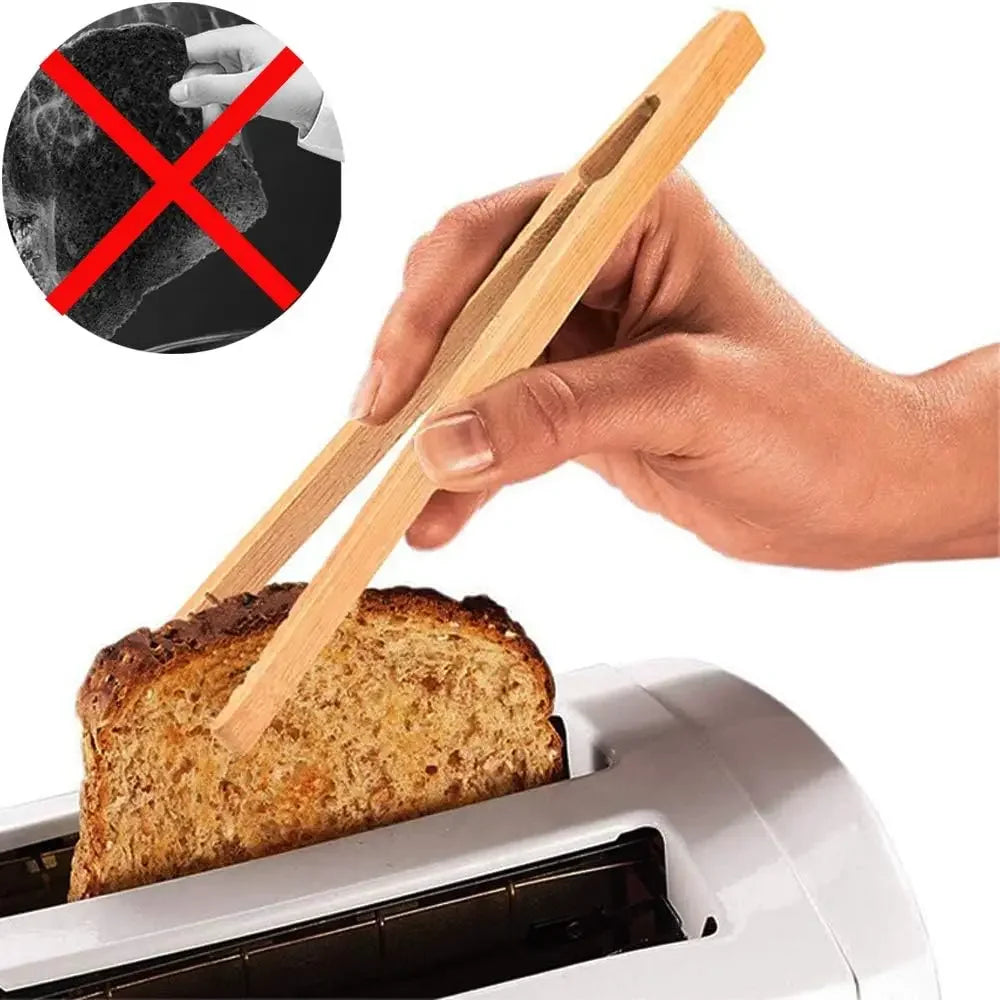 4 pack Bamboo Toaster Tongs / 7” Reusable Wood Cooking Tongs / Ideal Kitchen Utensil / For Cheese, Bacon, Muffins, Fruits, Bread