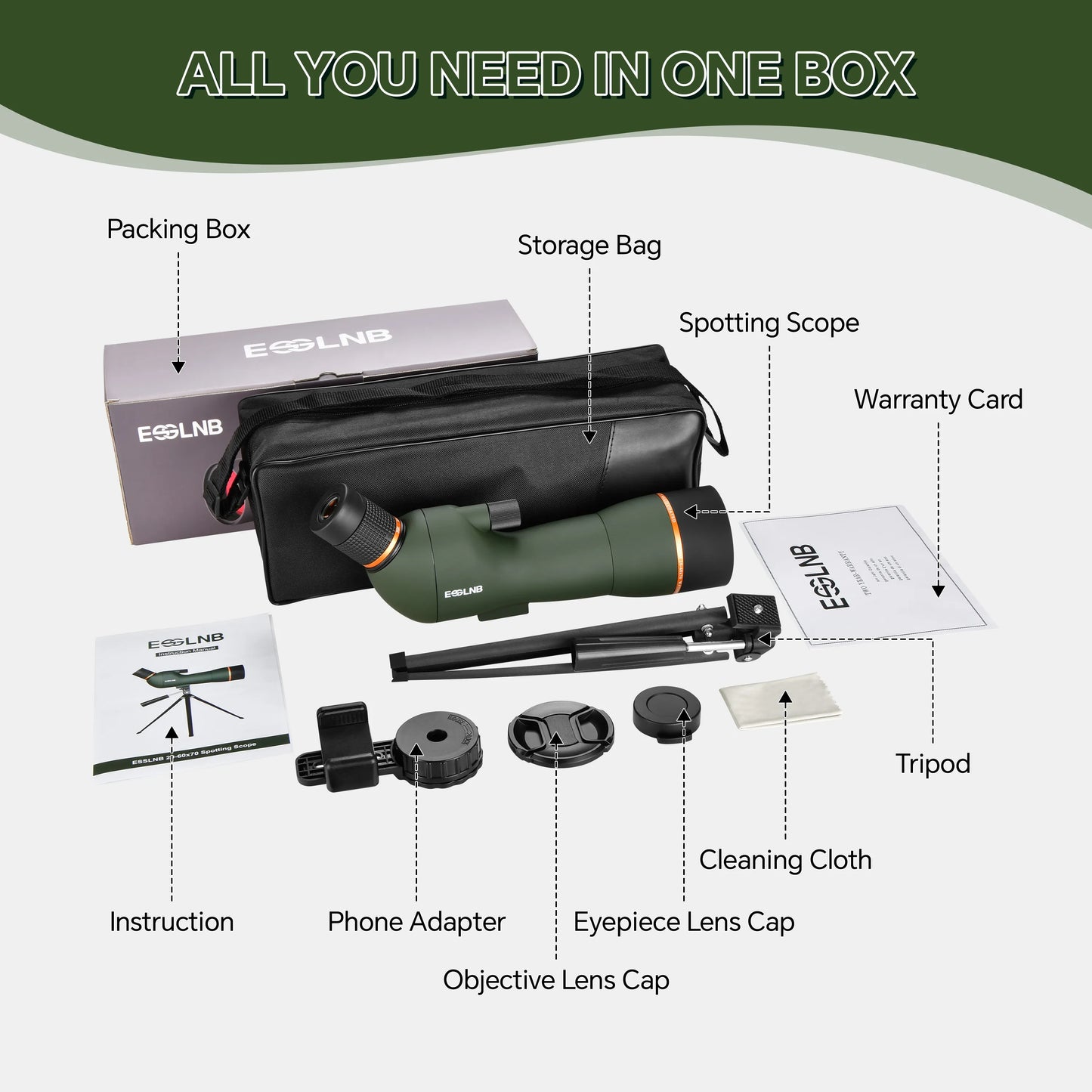 20-60X70 Zoom HD Spotting Scope / FMC Lens BAK4 Prism / Portable Size Design with Mobile Holder / Table Tripod for Bird Watching / Wildlife Observation