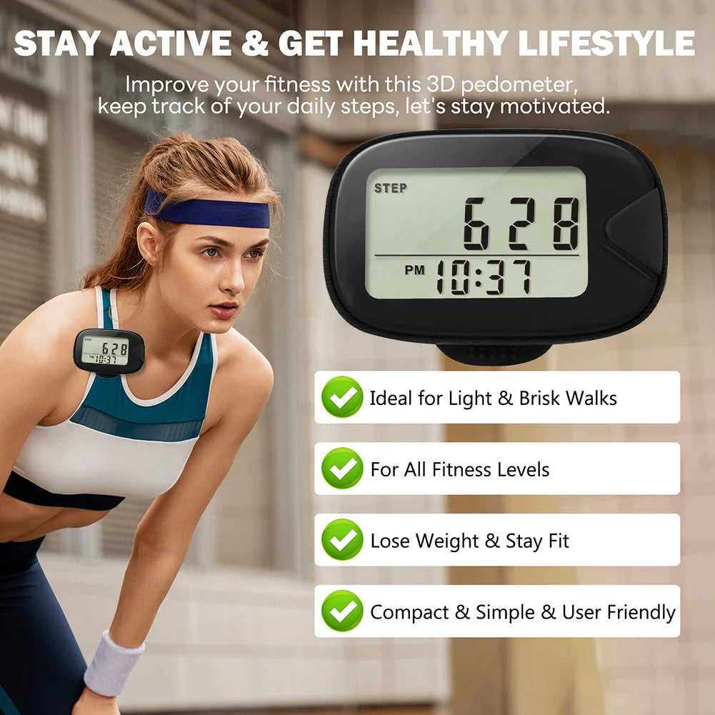 Walking / Pedometer / Clip On Step Counter / LCD Display / Accurate Step Tracker / Multi-Function Electronic Pedometer / for Walking and Running