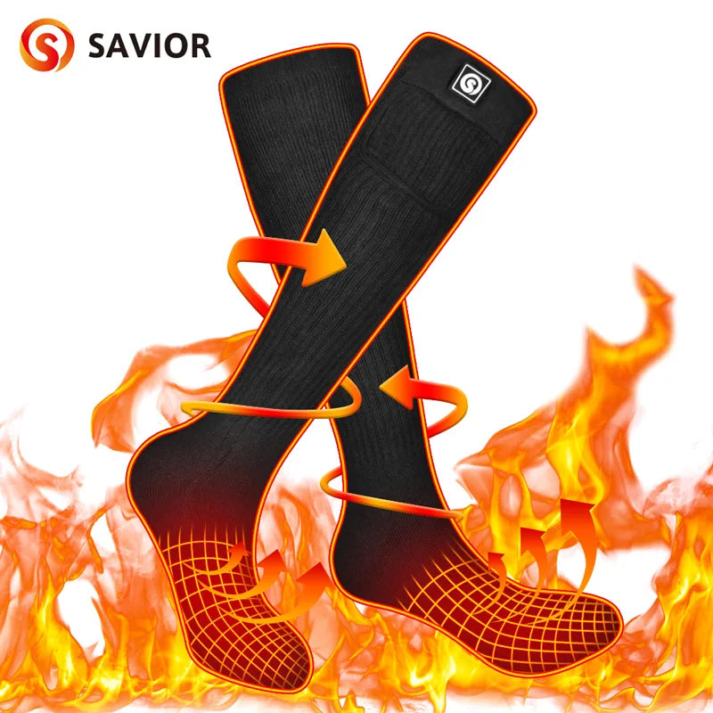 **Savior Heat / Battery Electric Heated Socks For Men / Winter Warm Outdoor Sports / Rechargeable Thermal Socks / Women For Cycling