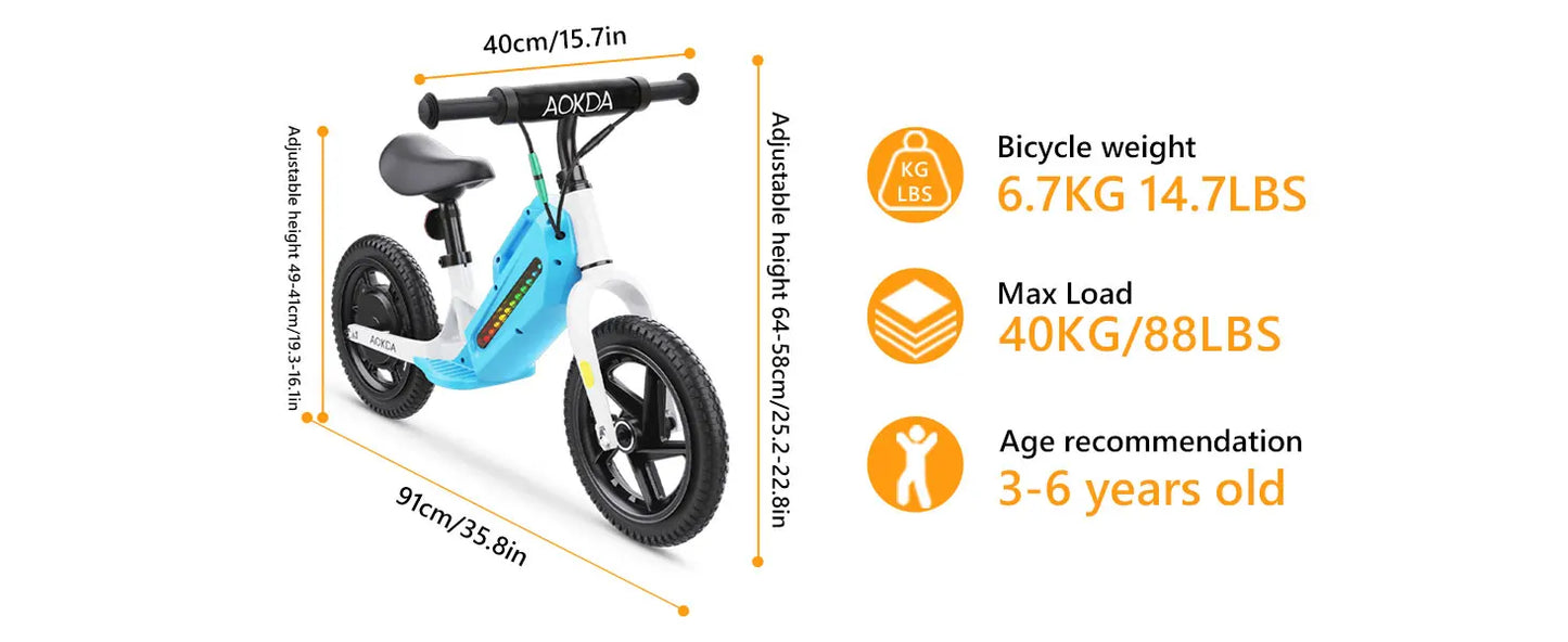 Electric Balance Bikes for Kids / 180W Electric Balance Bike / 12" Pneumatic Tire / 21.6V/5.2Ah Battery / Boys & Girls E-Bike / 3-6 Years