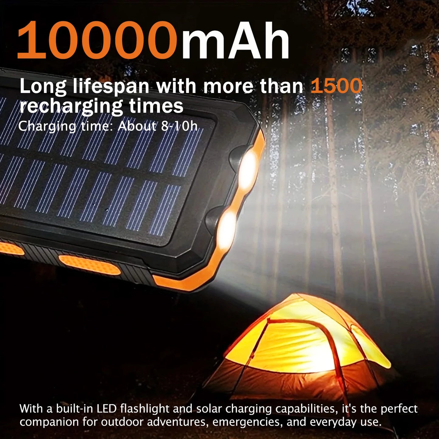 20000mAh Solar Charger for Cell Phone / Portable Solar Power Bank / Dual 5V USB Ports / 2 LED Light Flashlight / Outdoor / Camping / Hiking / Fishing