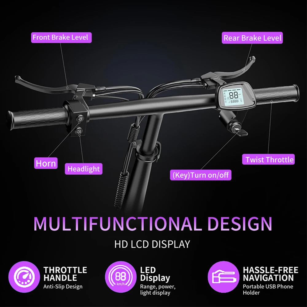Peak 600W Electric Bikes / Adult / 48V 720Wh Removable Battery / 22 MPH / Compact Folding Ebike With LCD Display / 23-32Miles
