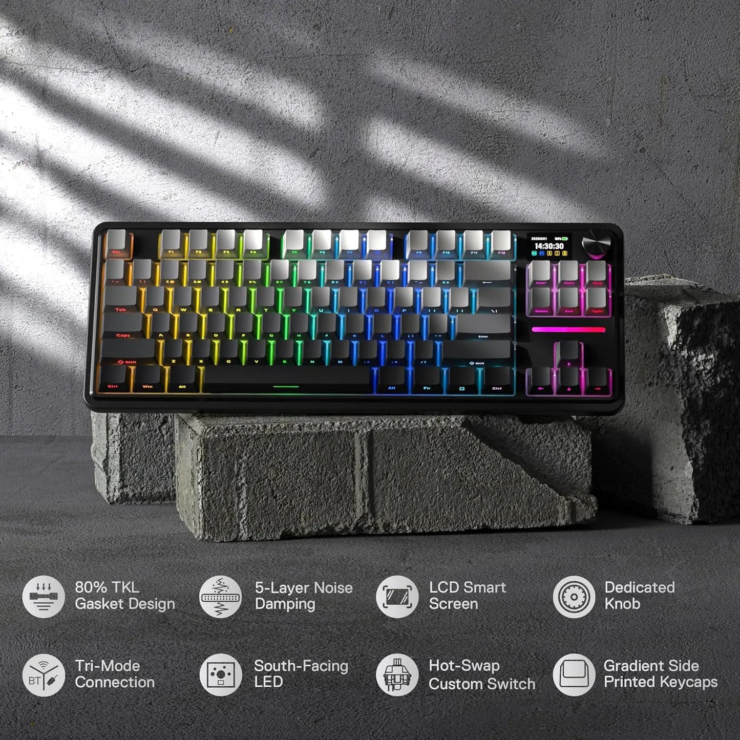 CM***K743 PRO GB 80% Gasket RGB Gaming Keyboard w/Hype 1.14’’ TFT Screen & Knob / 84 Keys Mechanical Keyboard / 5-Layer Noise