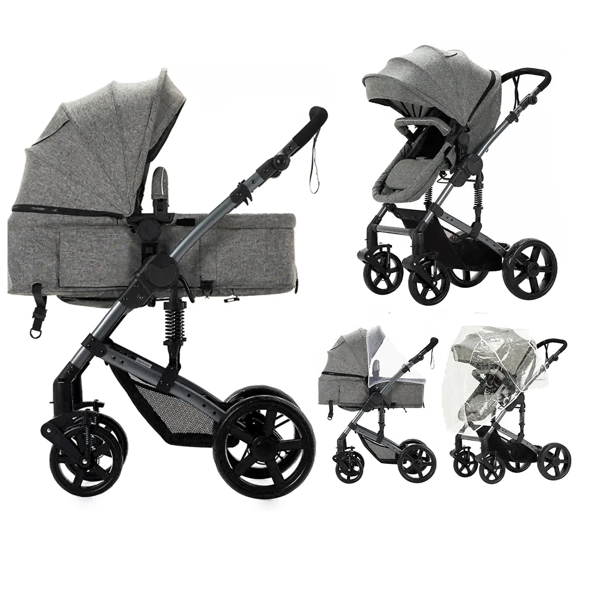 2 in 1 Baby Stroller / Lightweight / Foldable / 5-Point Safety Seat Belt / Reclines fully / Shock Absorbers / One Hand Fold-Up / Basket & Zipper Pockets / Use Winter & Summer / Travel / Canopy