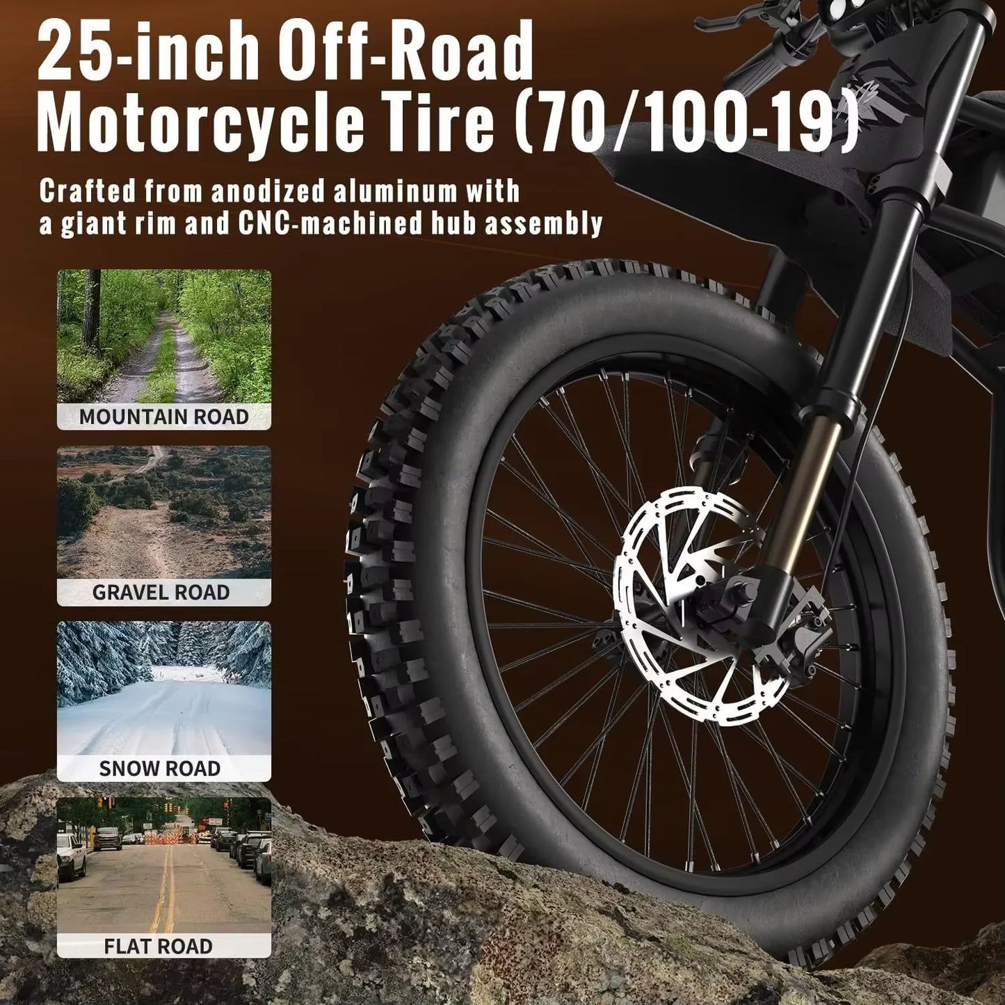 ***ebike GT73 2000W Mountain Off-Road Electric Motorcycle / 25" Tires / 36.4AH Dual Battery / ebike Max 37 mph / Dual Hydraulic Brake s