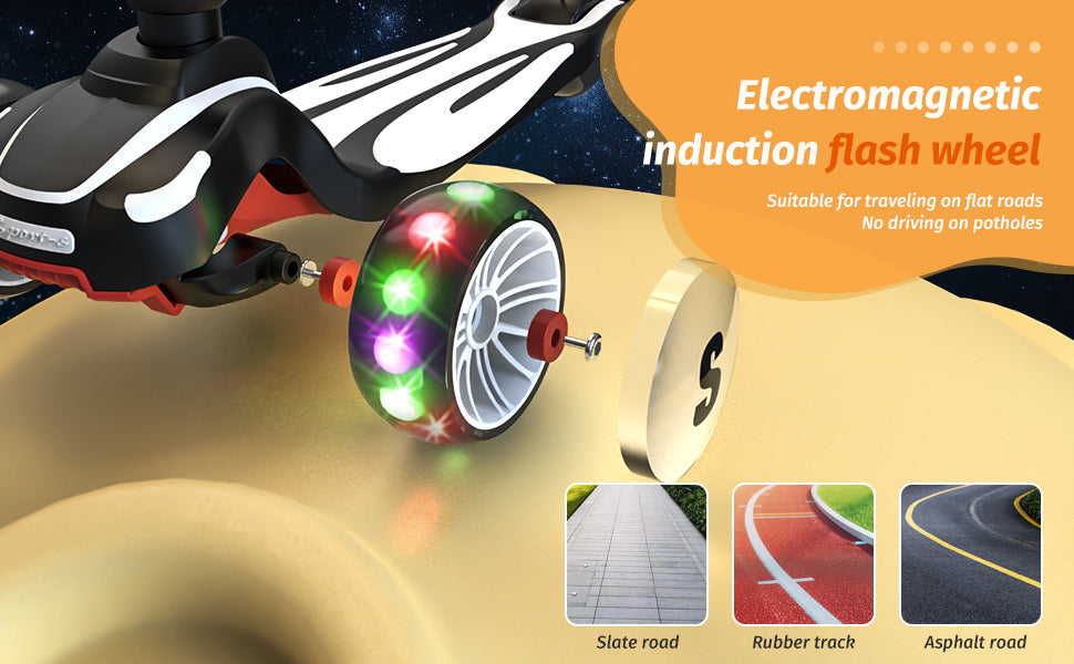 Toddler Kick Scooter /  Children's'  Fold-down-Seat Balance Scooter /  Adjustable Height/Handlebars /  Balance Scooter / Illuminated Wheels /  Ages 3-12