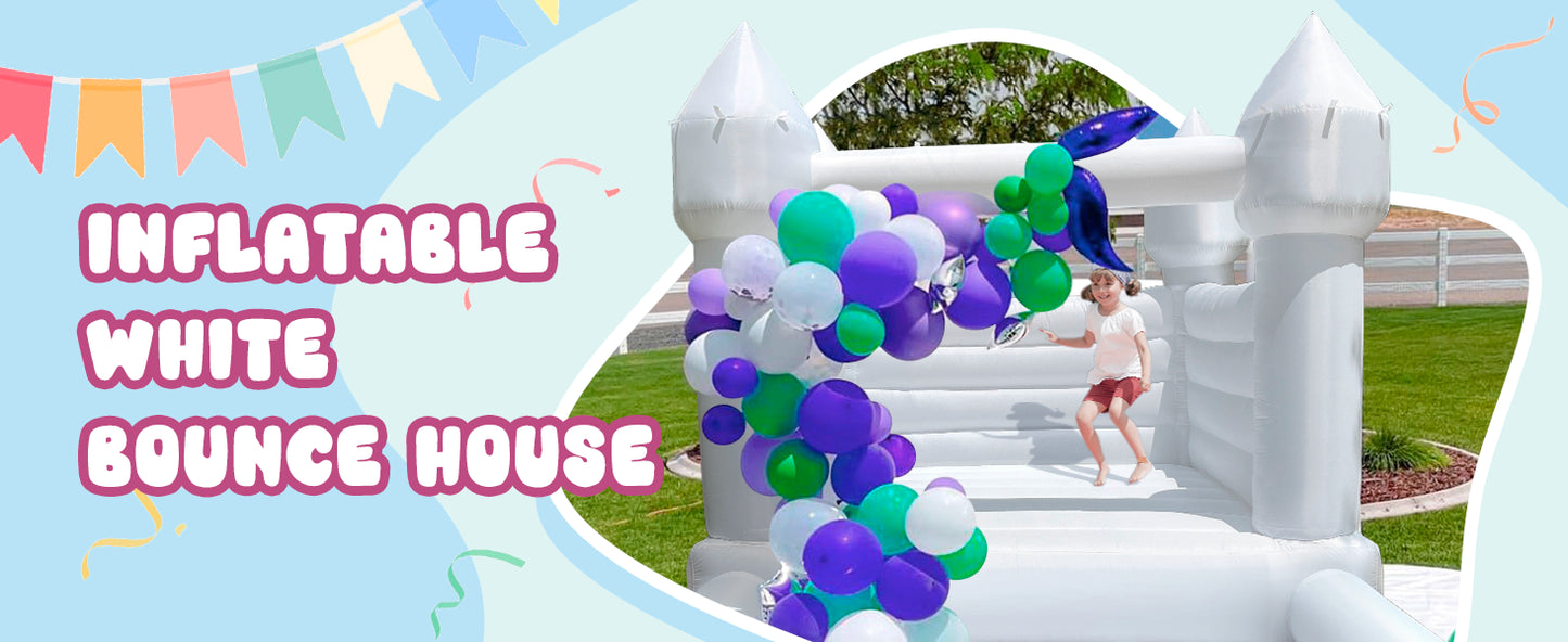 10x8ft Toddler's Party Inflatable White Bounce House With Slide And Ball Pit / Customization / Bouncy Castle Includes Blower