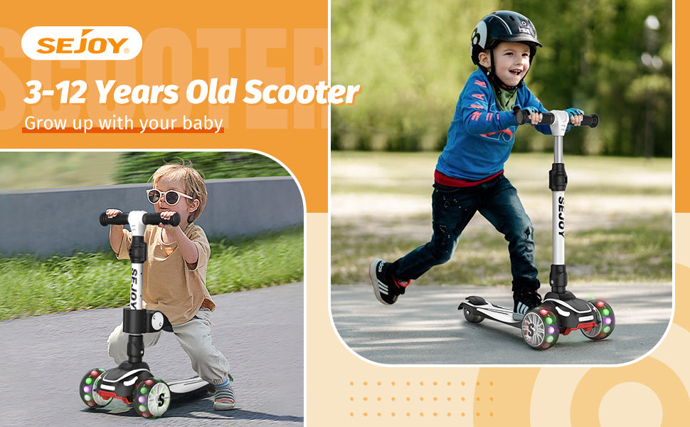 Toddler Kick Scooter /  Children's'  Fold-down-Seat Balance Scooter /  Adjustable Height/Handlebars /  Balance Scooter / Illuminated Wheels /  Ages 3-12