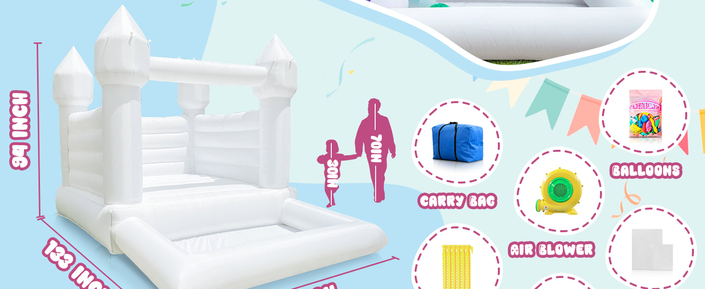 10x8ft Toddler's Party Inflatable White Bounce House With Slide And Ball Pit / Customization / Bouncy Castle Includes Blower