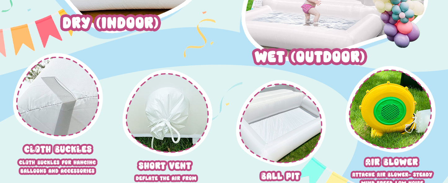 10x8ft Toddler's Party Inflatable White Bounce House With Slide And Ball Pit / Customization / Bouncy Castle Includes Blower