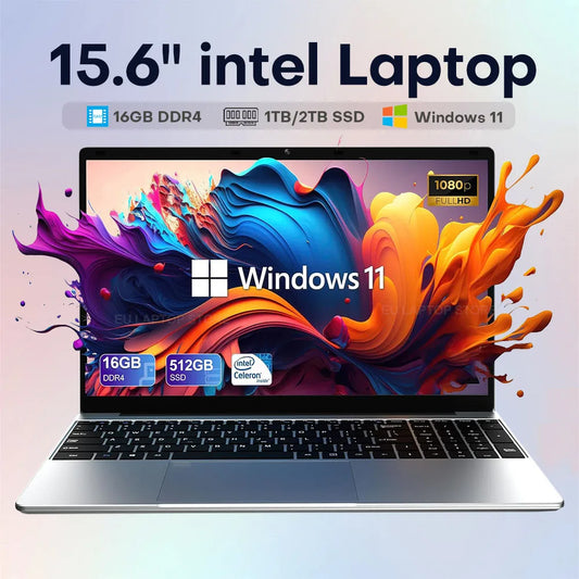 15.6" HD N4000 IPS Laptop Computer Intel Celeron Notebook / PC Fingerprint Unlock / Windows 11 / Pro 16GB DDR4 1TB SSD Gaming Laptop