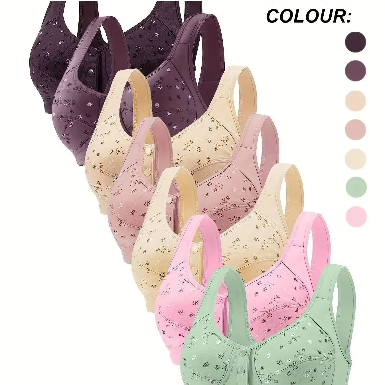 **Elegant Front Buckle Floral Bra for Women / 7-Piece Set / Pressurized Support / Adjustable / Breathable / Ideal for Breastfeeding