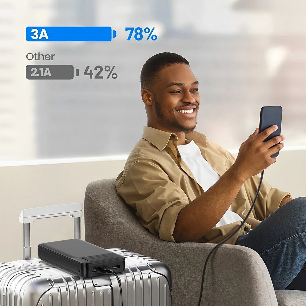 30000mAh Large Capacity Power Bank / USB-C Quick Charge With 2 Outputs & 2 Inputs  / For Most Electronic Devices