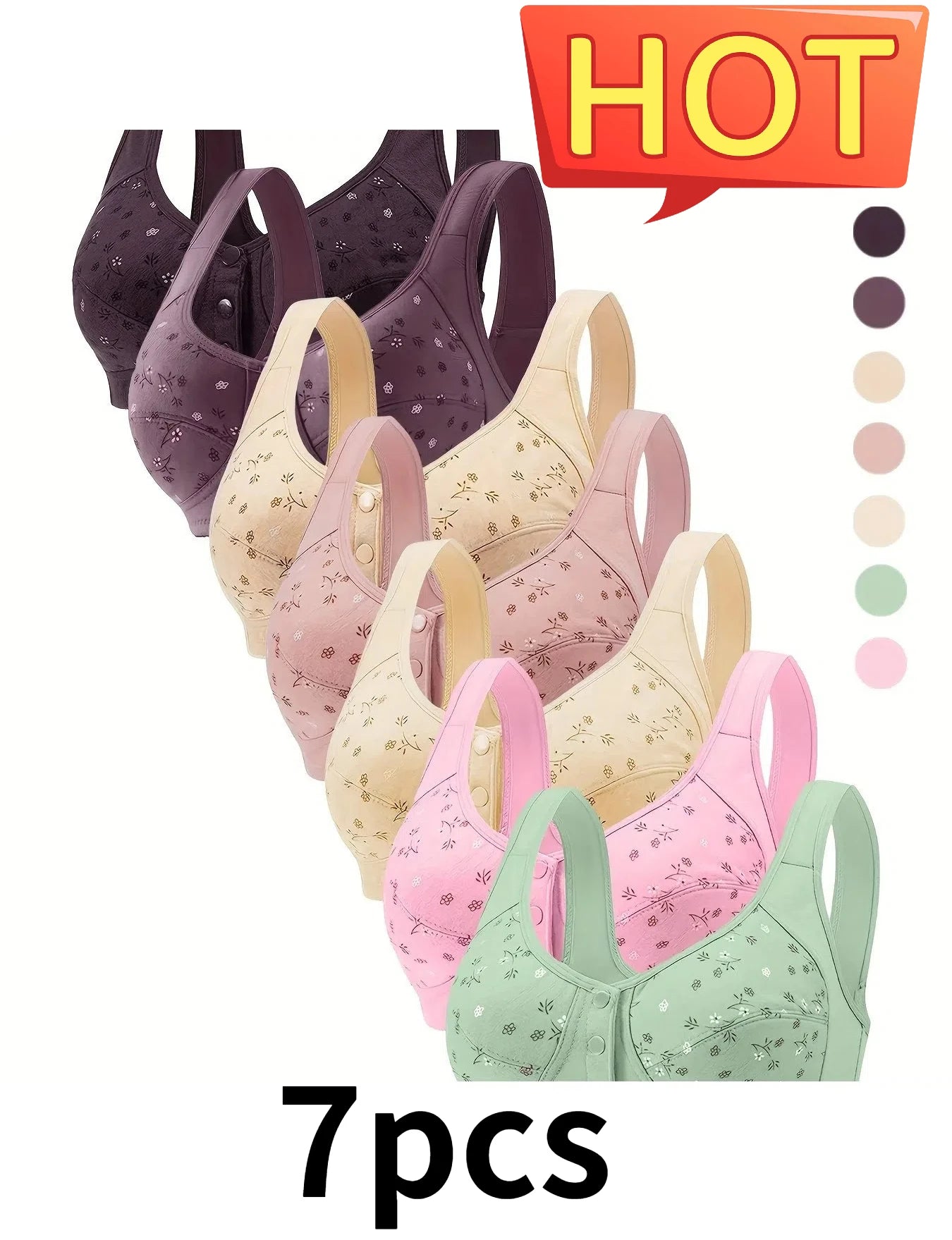 **Elegant Front Buckle Floral Bra for Women / 7-Piece Set / Pressurized Support / Adjustable / Breathable / Ideal for Breastfeeding