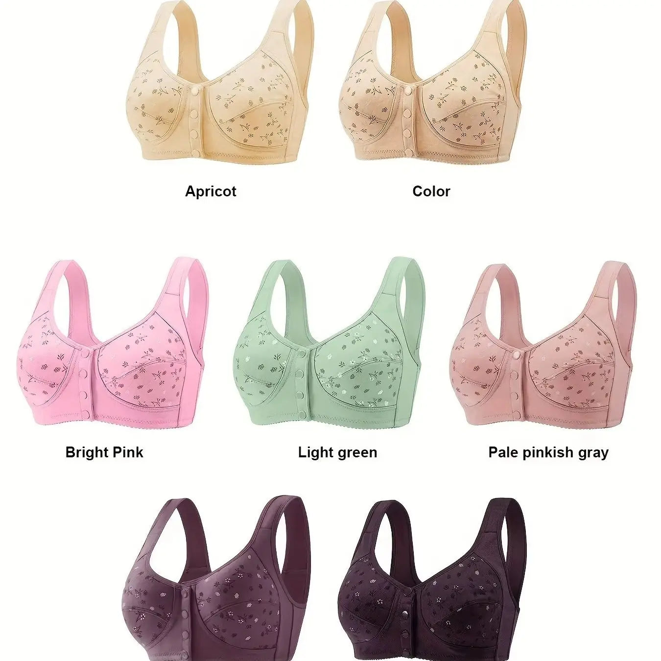 **Elegant Front Buckle Floral Bra for Women / 7-Piece Set / Pressurized Support / Adjustable / Breathable / Ideal for Breastfeeding