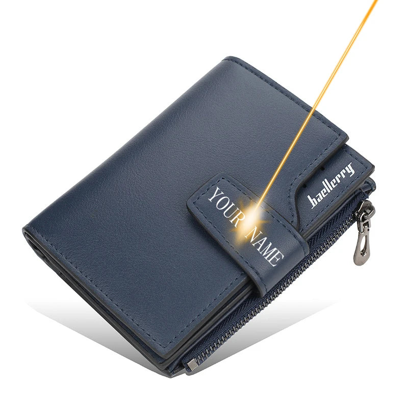 **Personalized Photo Name Wallet for Men And Women / PU Leather Tri-fold / Zipper Coin Pocket