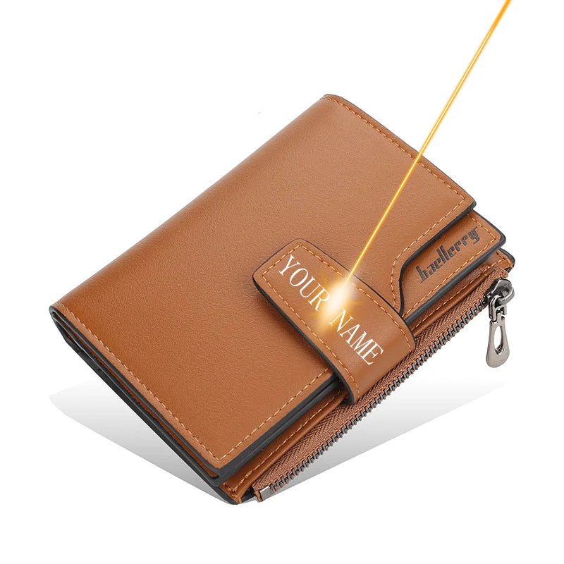 **Personalized Photo Name Wallet for Men And Women / PU Leather Tri-fold / Zipper Coin Pocket