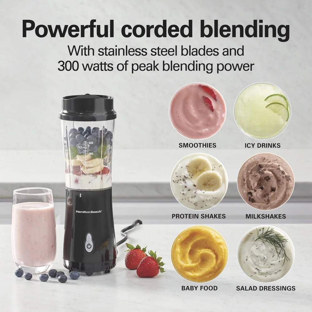 Portable Personal Blender  /  with 14oz Travel Cup /  Smoothies /  Shakes /  Icy Drinks  /  Easy Cleanup /  Compact Design  /  Stainless Steel Blades