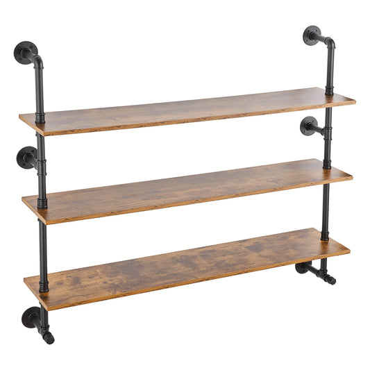 **Industrial Pipe Shelf / Wall-Mount Floating / Rustic Wood Shelves / Bracket Storage Rack for Kitchen Bedroom