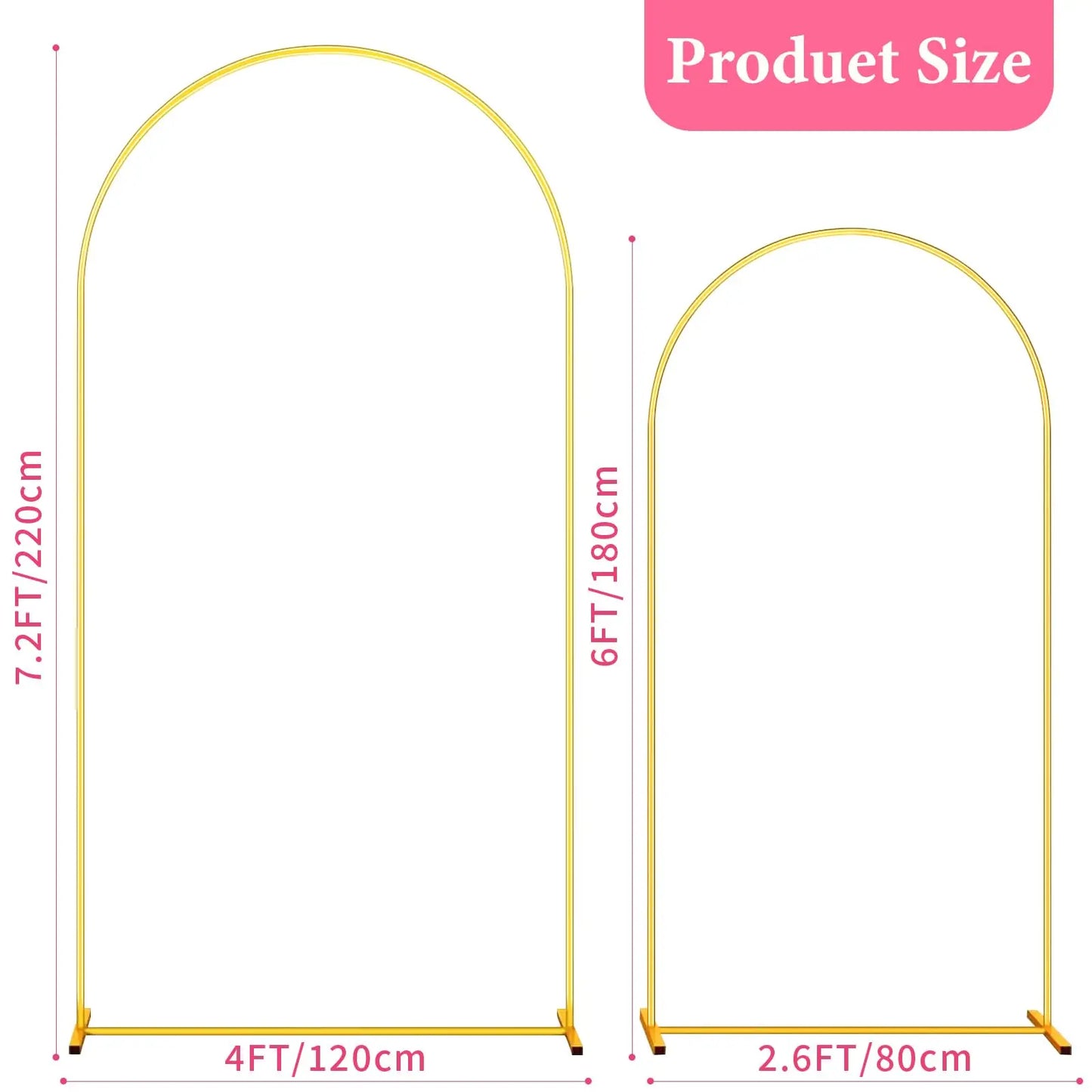 Set of 2 Gold Metal Arch Backdrop Stands /  Wedding Arch Frame / for Wedding. Birthday Party, Baby Shower, Graduation Ceremony