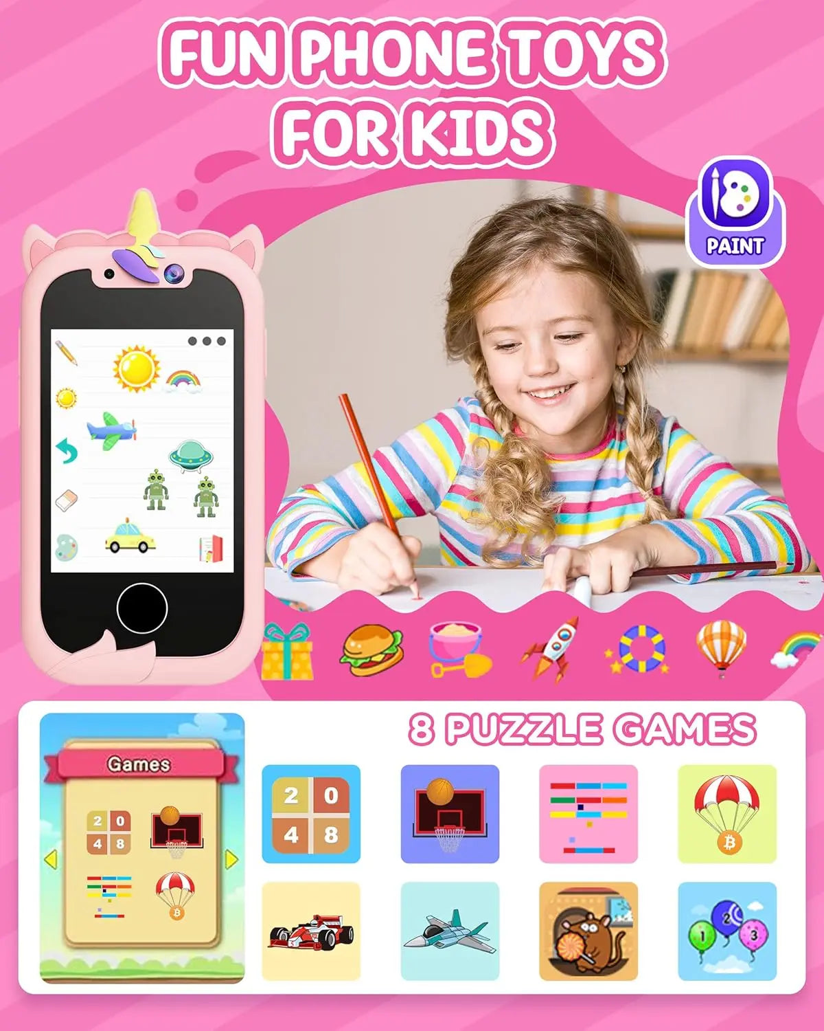 Kids Smart Phone / Educational  / Girls / Gifts / Ages 2-10 / Camera / Recorder / Games / Toddler Toy / Learning Smart Phone