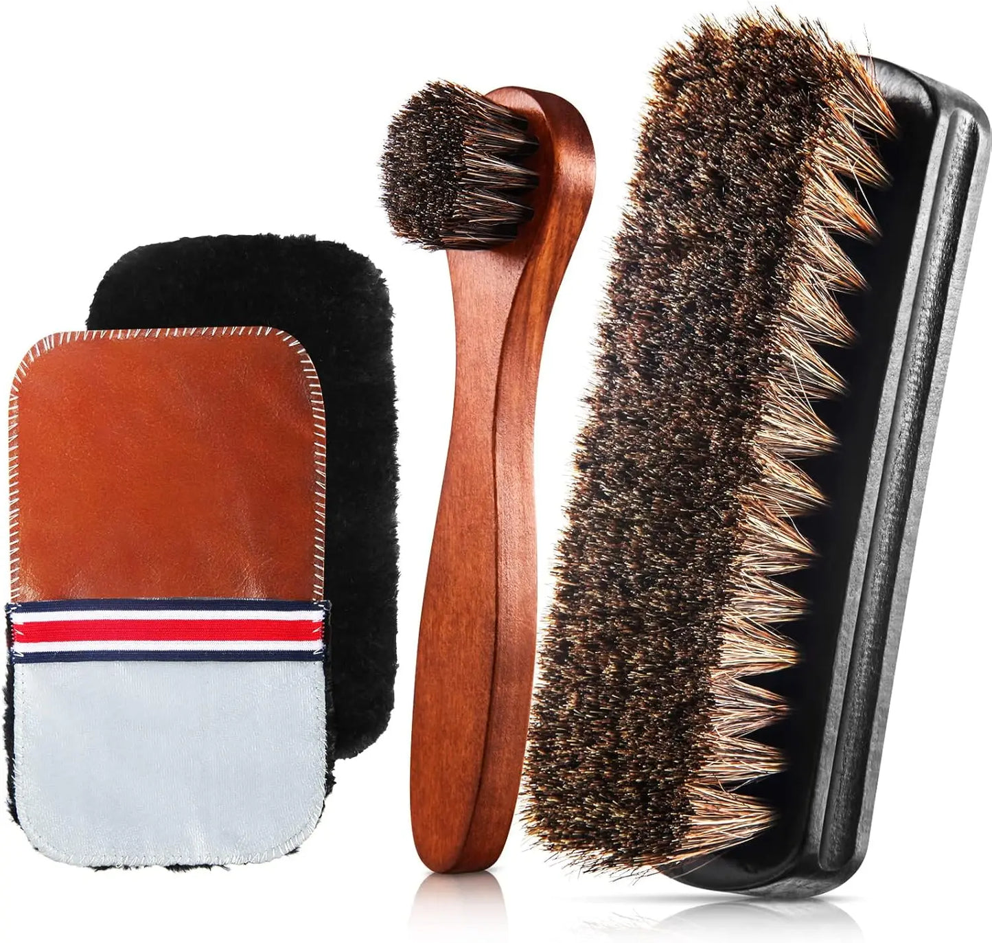 Horsehair Shoe Shine Brush Set  / Polishing Applicator /  Cleaning /  Leather Shoes /  Boot Care /  Brush /  Suede Cleaning Brush