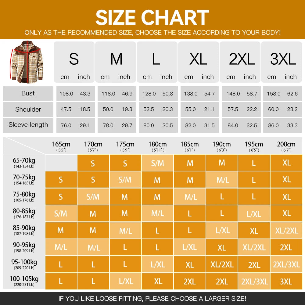 **Men's Jackets / Winter / Windproof / Warm / Casual / Bomber Coat / Plaid Sherpa Lined Flannel Outdoor Classic Jacket / Men