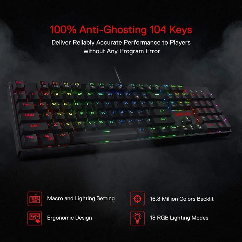 K582 SURARA RGB LED Backlit Mechanical Gaming Keyboard with 104 Keys / Linear and Quiet-Red Switches