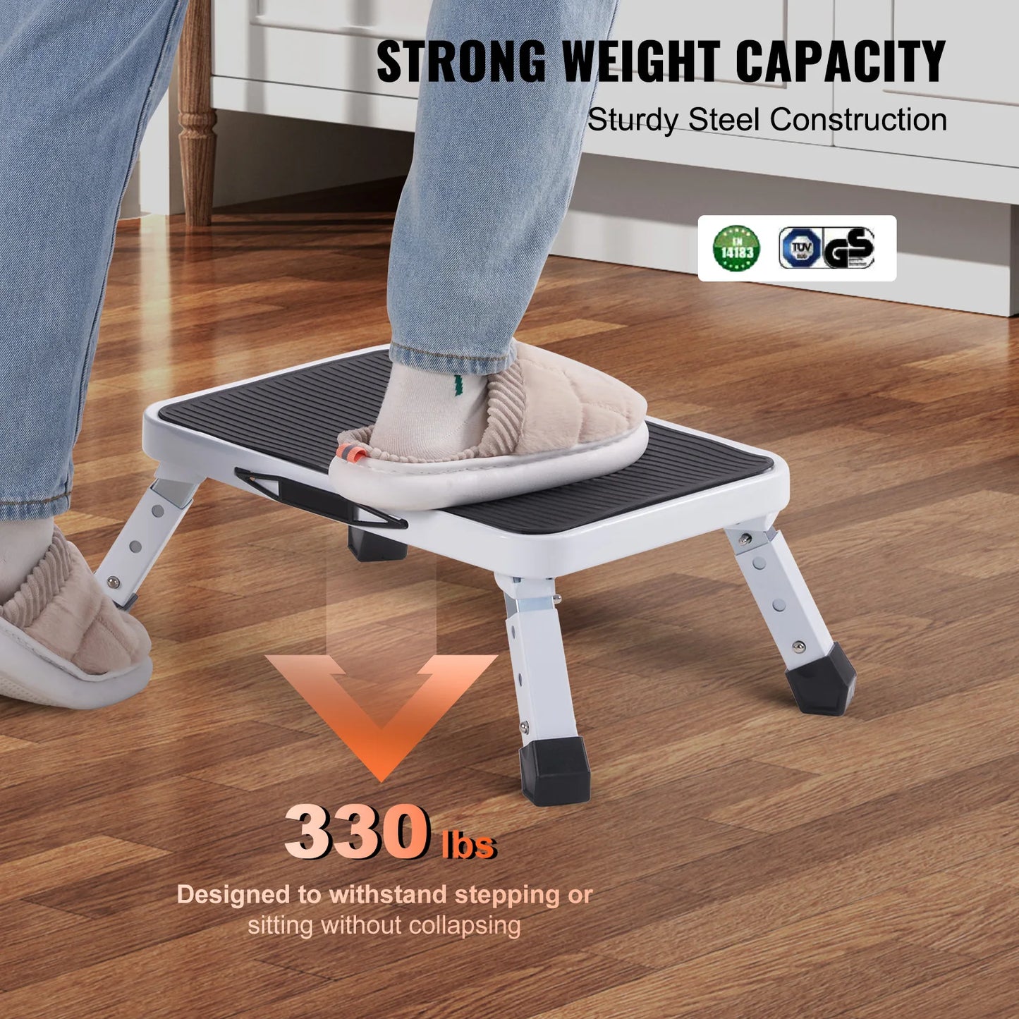 **Step Stool / 1 Step / 330 lbs Capacity / Adjustable Height / Non Slip / Sturdy