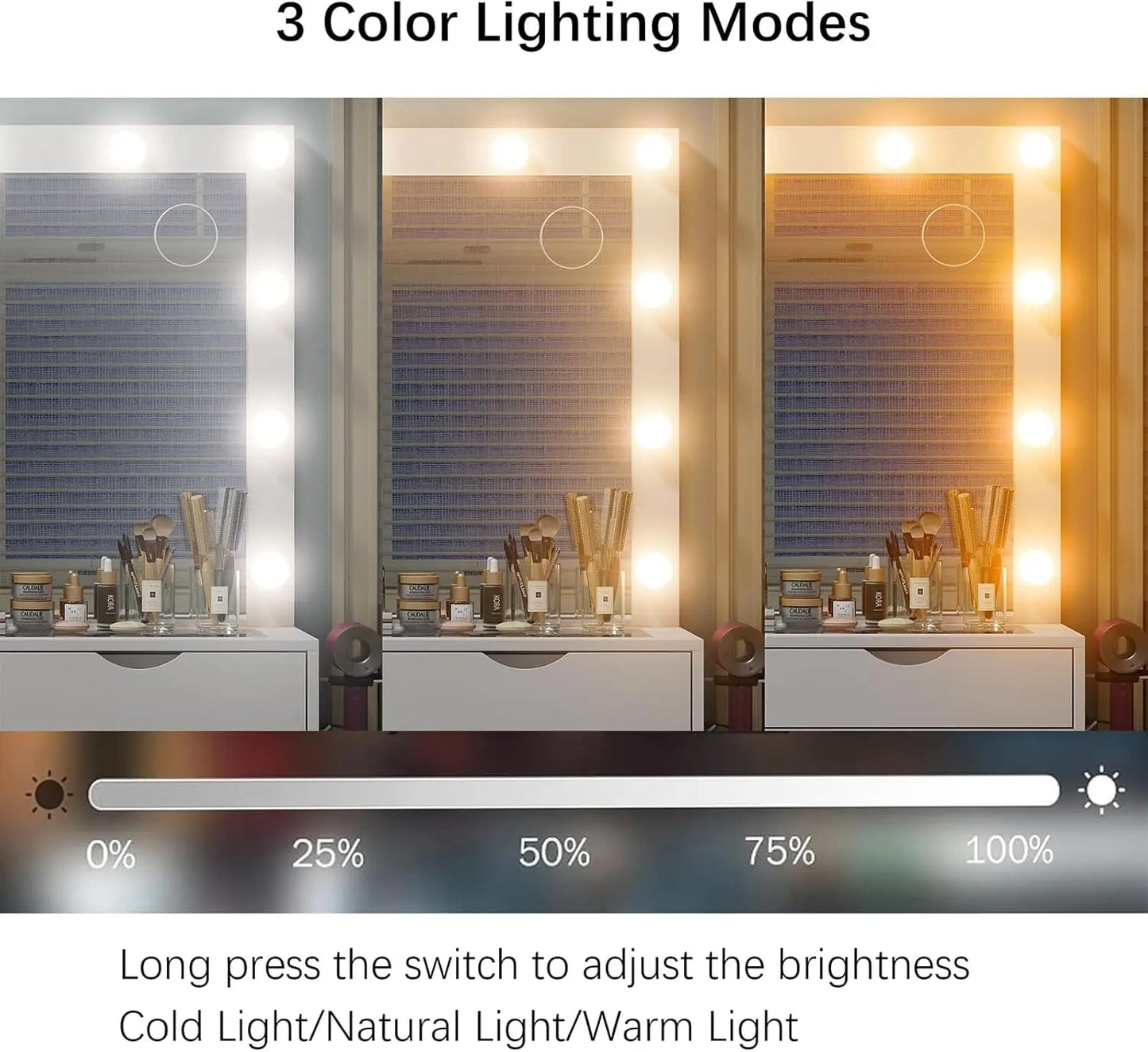 Vanity Desk with Mirror and Lights /  Makeup Table with Charging Station  /  3 Color Lighting Modes /  15 Drawers   /  Dressing Table