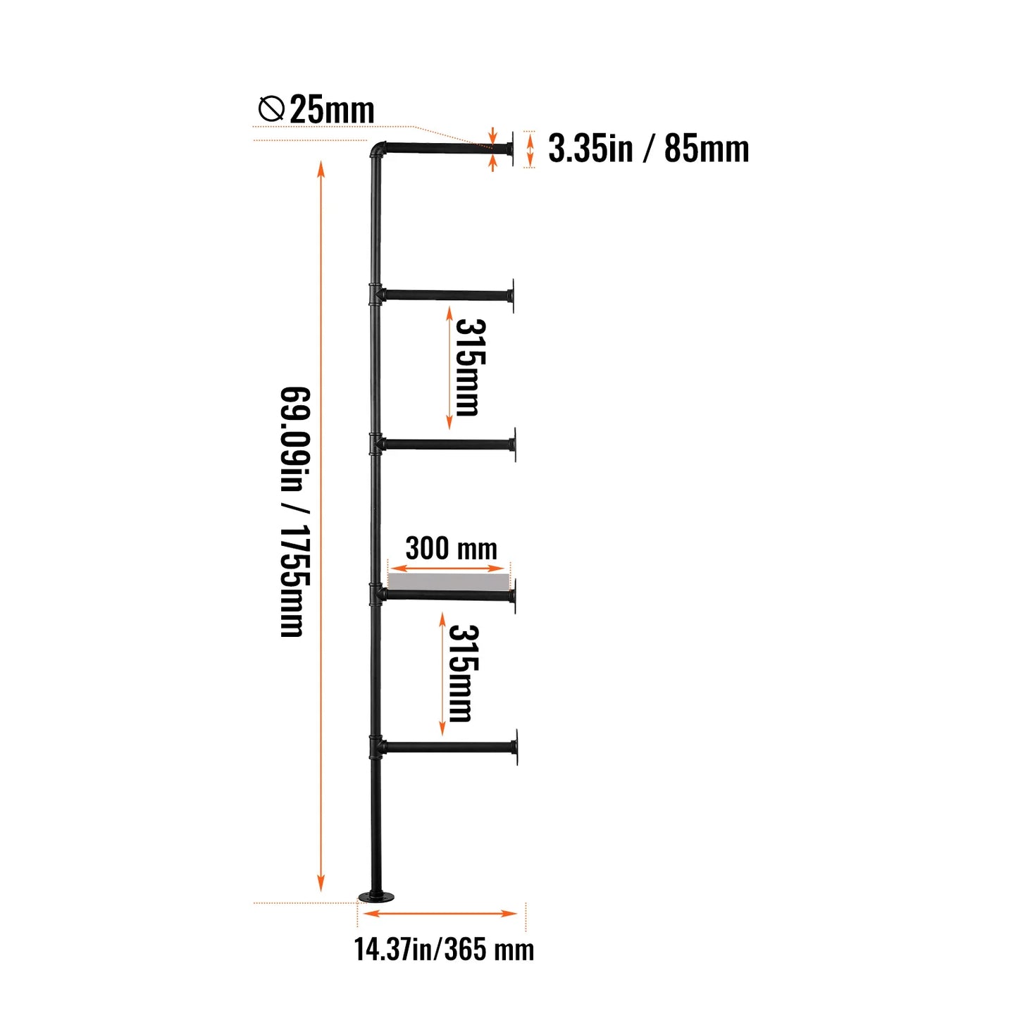 **Industrial Pipe Shelf / Wall-Mount Floating / Rustic Wood Shelves / Bracket Storage Rack for Kitchen Bedroom