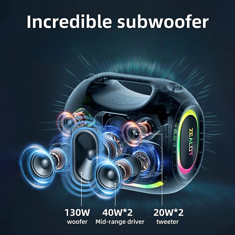 ZE21 250W Wireless Speaker / Outdoor / Portable /  Waterproof /  48000mAh Long Battery with RGB Color Lights / Up To 18 Hours Of Play Time