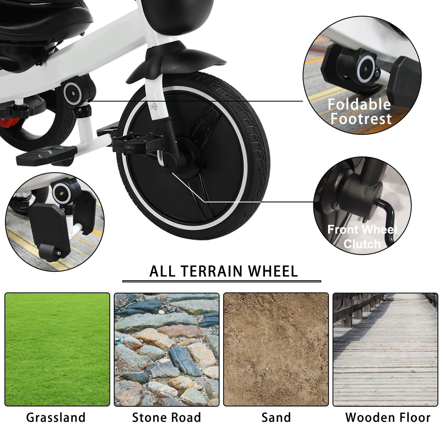 5 in1 Baby Stroller /  Tricycle /  Ride Bike /  5-in-1 /  Adjustable Canopy / Sitting & Lying Down /  Training Wheels /  Easy to Assemble and Disassemble