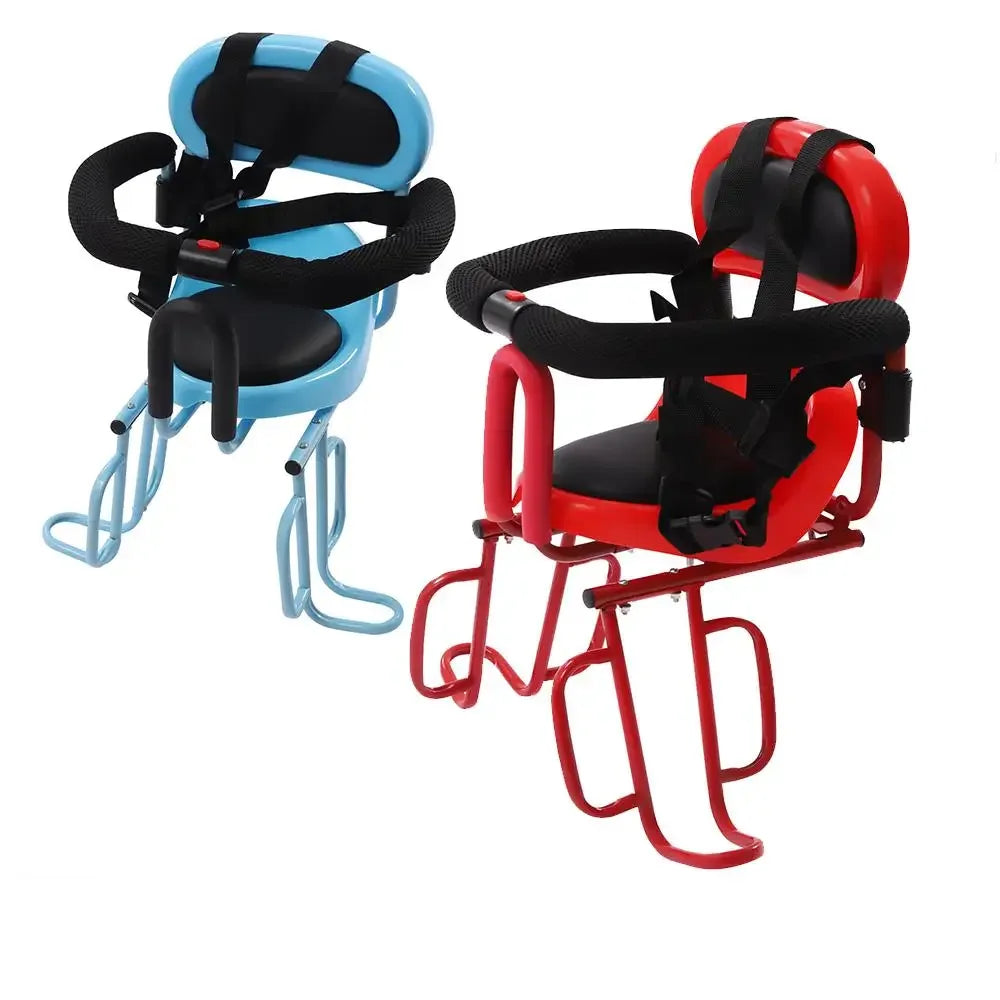 Bike Child Safety Leather Seat /  Bicycle Child Safety Leather Seat with Safety Fence /  Foot Pedal & Seat Belt for Baby, Toddler, Child /  Universal