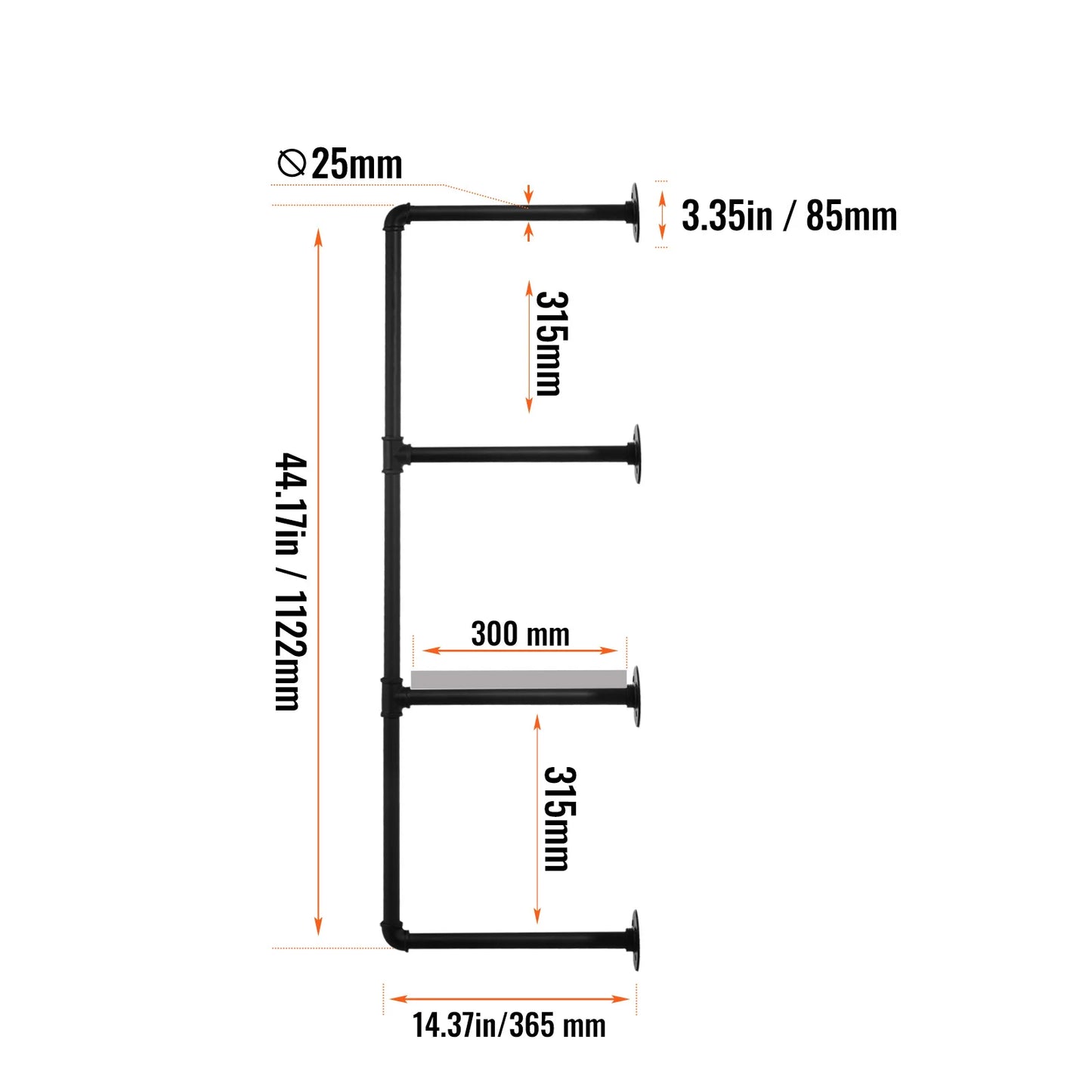 **Industrial Pipe Shelf / Wall-Mount Floating / Rustic Wood Shelves / Bracket Storage Rack for Kitchen Bedroom