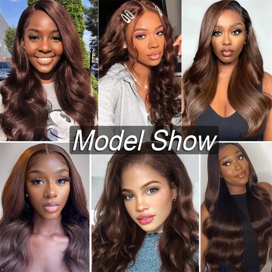 **30 Inch Chocolate Brown Body Wave 13x4 HD Lace Front Human Hair Wig / Pre Plucked Brown Transparent Lace Frontal Wigs For Women