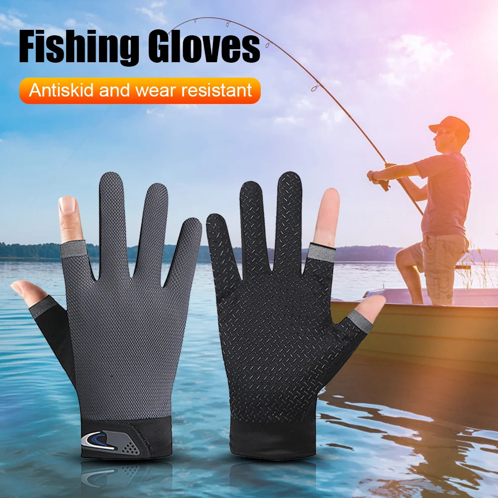 1 Pair Protective Fishing Gloves  /  2 Cut Fingers  /  Fingerless Glove for Men and Women  /  Anti-slip Fishing Wear /  Fitness Cycling Glove