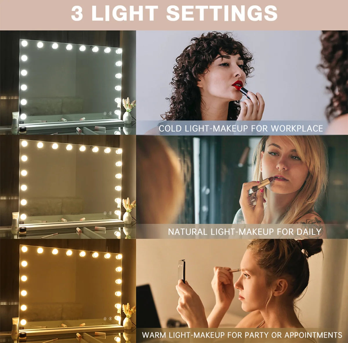 Large Vanity Mirror With Lights And Bluetooth Speakers  /  Dimmable LED Lights With 10 Times Magnification  /   USB Port for ApplyingMakeup