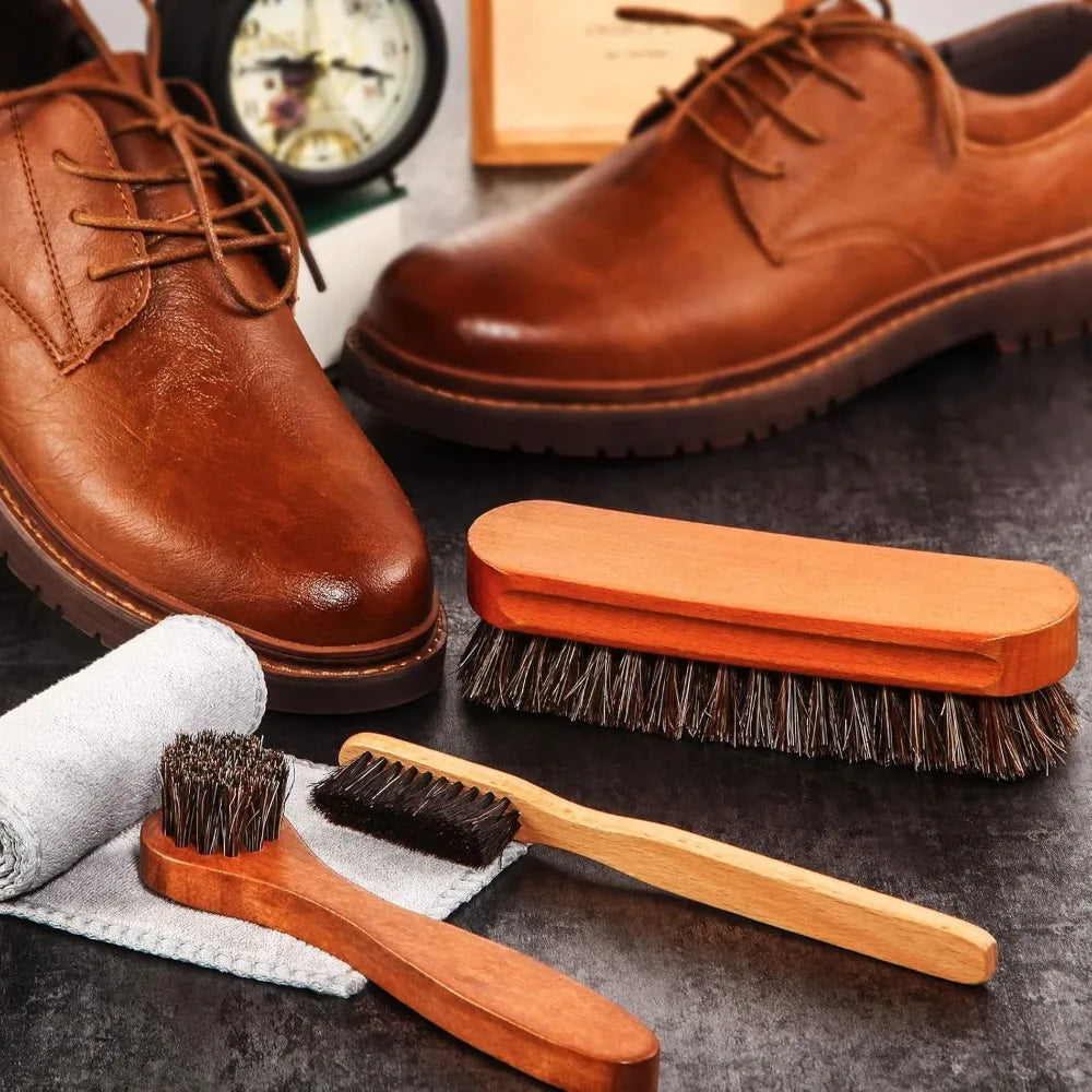 Horsehair Shoe Shine Brush Set  / Polishing Applicator /  Cleaning /  Leather Shoes /  Boot Care /  Brush /  Suede Cleaning Brush