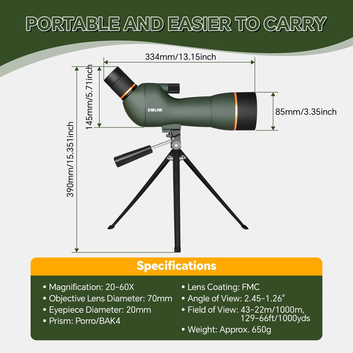 20-60X70 Zoom HD Spotting Scope  /  FMC Lens BAK4 Prism  /  Portable Size Design with Mobile Holder  / Table Tripod for Bird Watching  /  Wildlife Observation