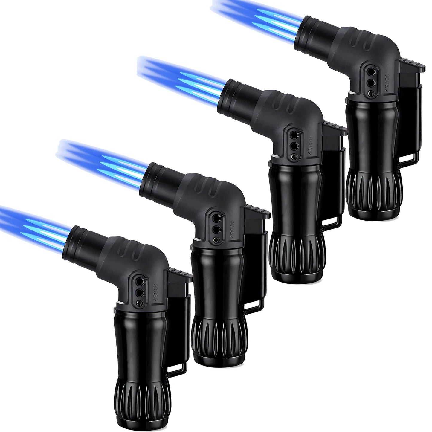 4pcs  Set Triple Jet Flame Torch Lighter  /  Bend Head Design /  Refillable Butane Gas Jet  /  3 Flame Windproof  /  Without Butane