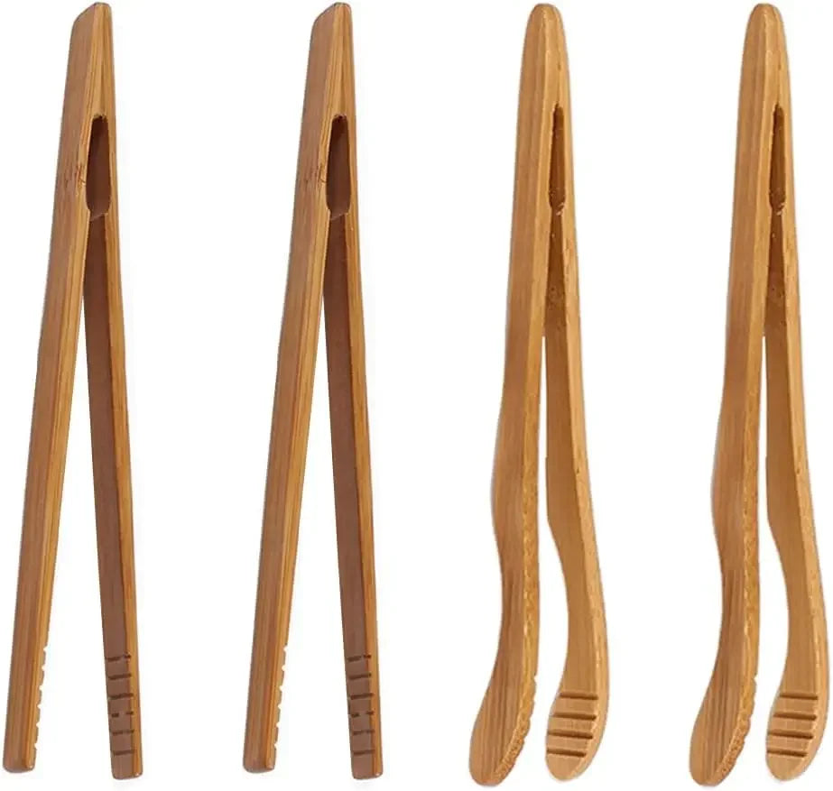 4 pack Bamboo Toaster Tongs  /   7” Reusable Wood Cooking Tongs  /  Ideal Kitchen Utensil  /  For Cheese, Bacon, Muffins, Fruits, Bread