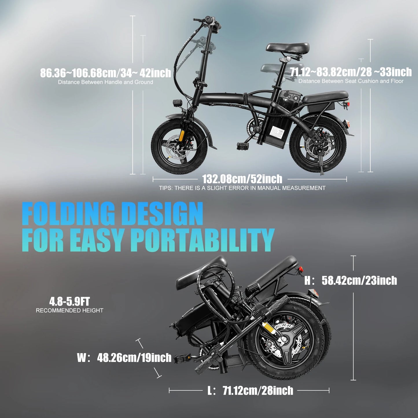 Electric Bike with Basket /  48V 400W Folding Ebike  /  4 inch Road Tire /  Carbon Steel /  Lightweight  /  Foldable  /  Adult /  Brushless