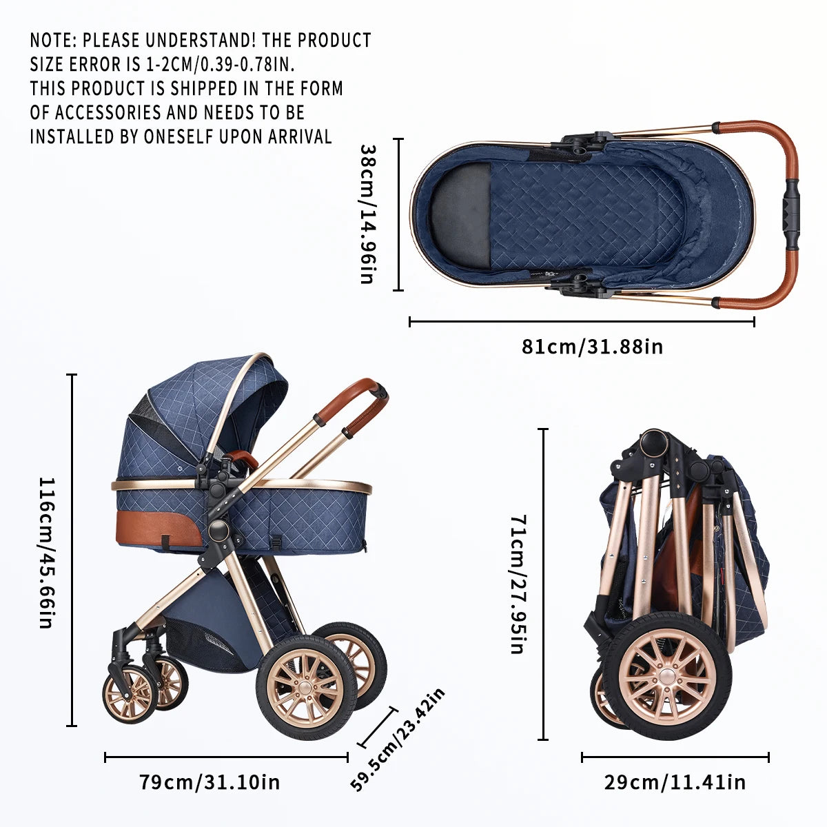 Baby Stroller / Portable and Foldable / can be pushed in both directions / 5-Point Seat Belt / Push Button