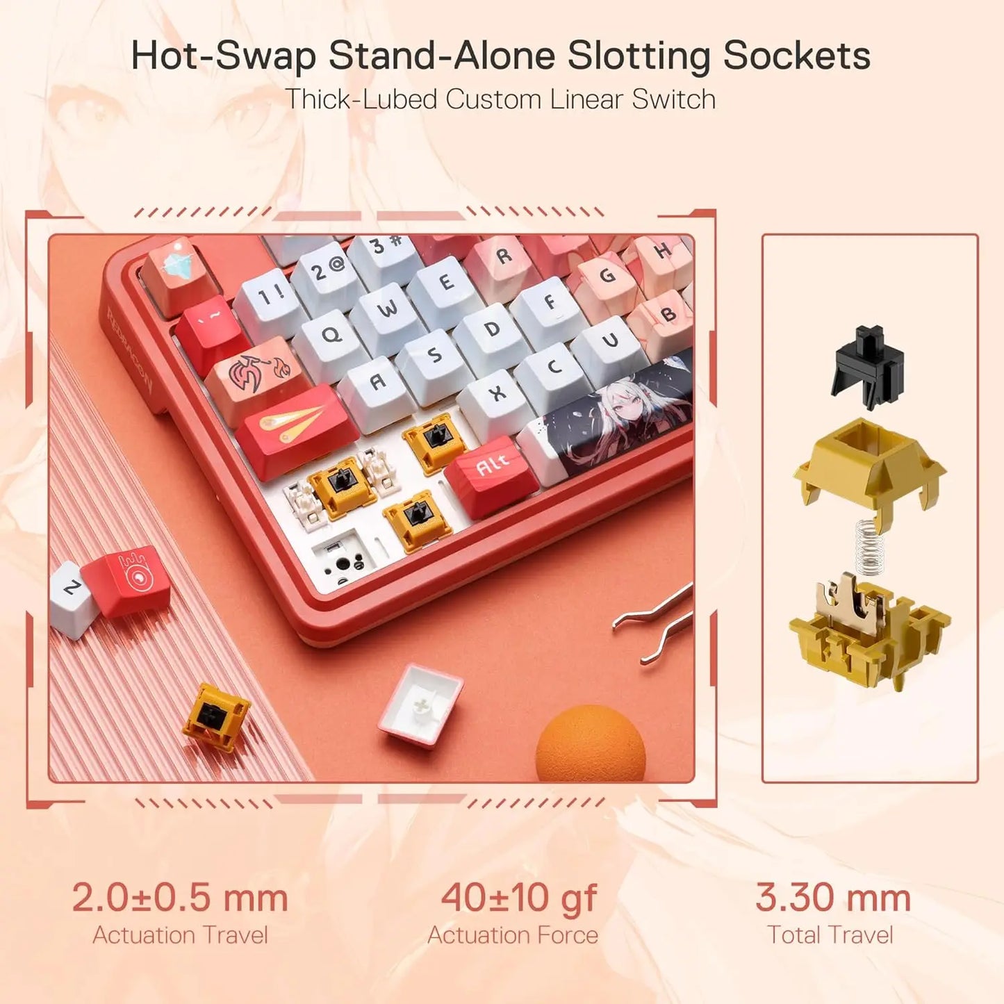 Redragon K673 PRO SE / 81 Keys / Wireless / RGB 3-Mode Anime Mechanical Hot-Swap Socket Gaming Keyboard / Custom Hi-Fi Linear Switch