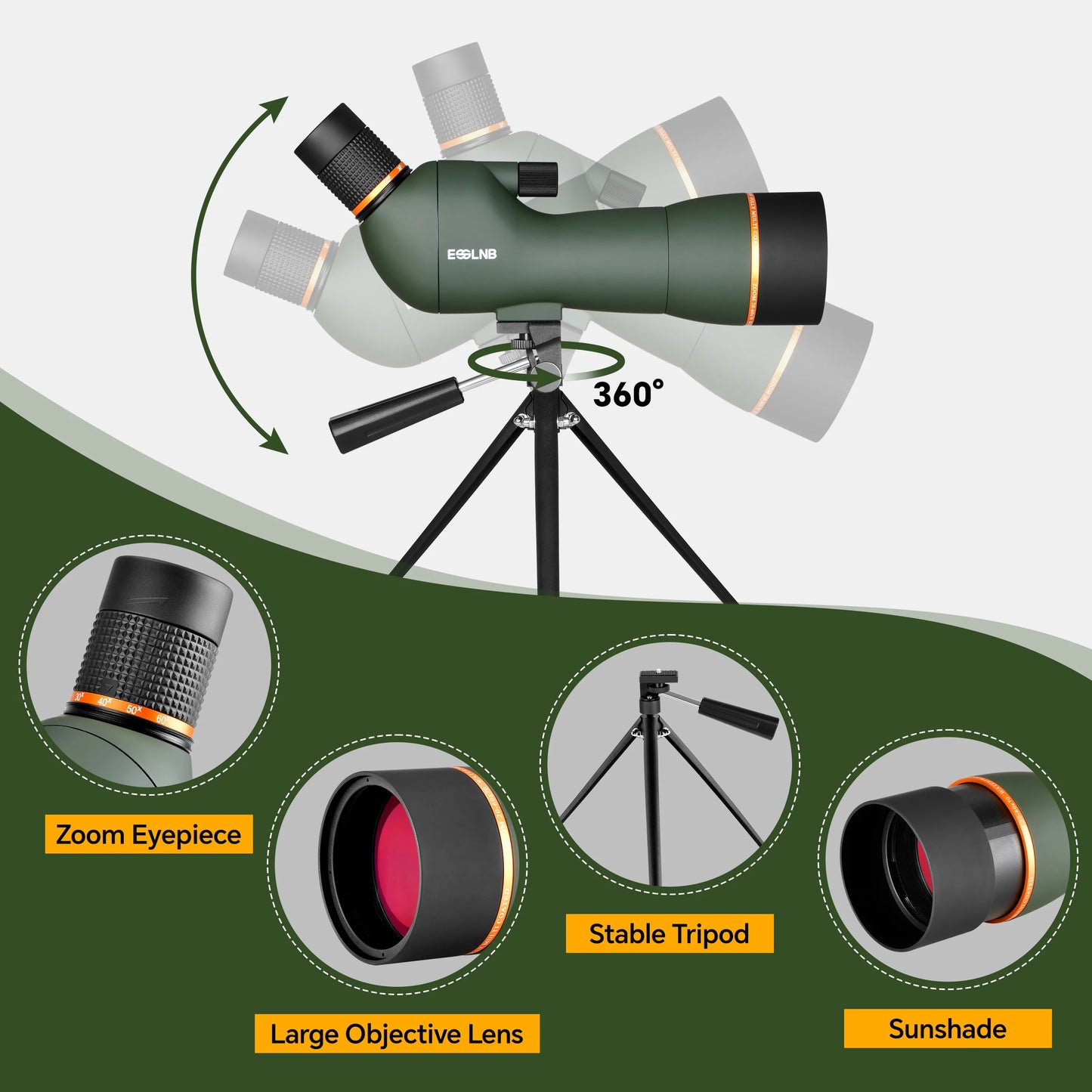 20-60X70 Zoom HD Spotting Scope  /  FMC Lens BAK4 Prism  /  Portable Size Design with Mobile Holder  / Table Tripod for Bird Watching  /  Wildlife Observation