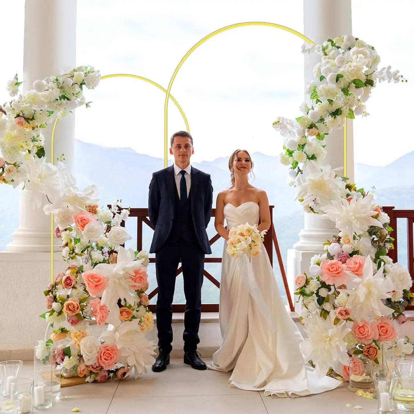 Set of 2 Gold Metal Arch Backdrop Stands /  Wedding Arch Frame / for Wedding. Birthday Party, Baby Shower, Graduation Ceremony