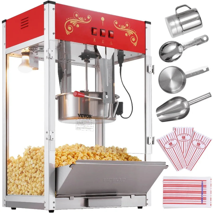 **Popcorn Popper Machine / Countertop Popcorn Maker / 1615W 16 Red